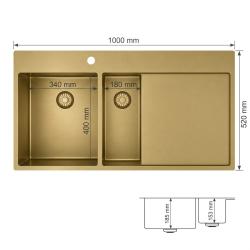 pure-sink-exclusivo-gold-1-5-sink-draining-board-100x52-cm